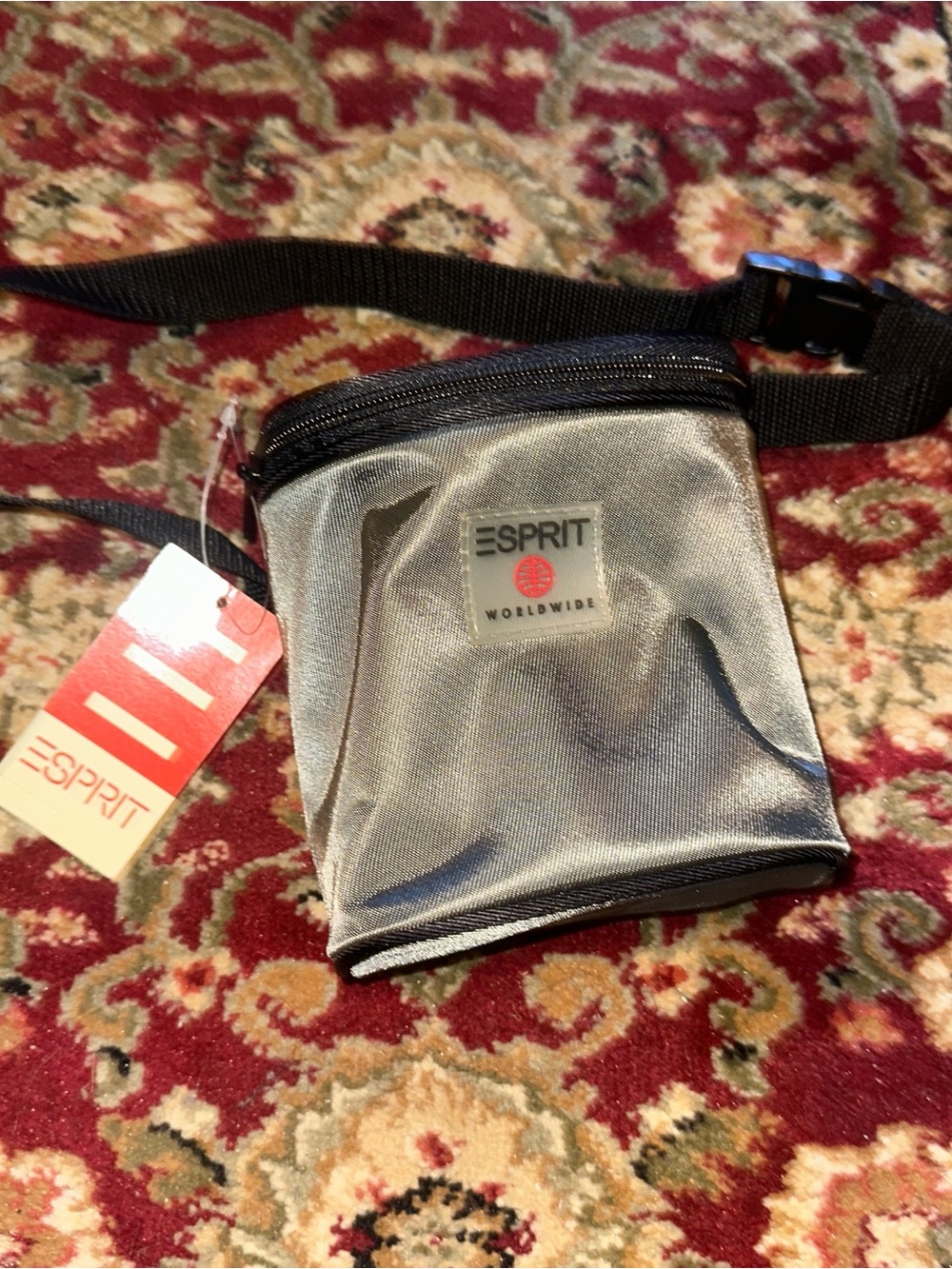 Esprit Silver Waist Pouch with Adjustable Black Strap VINTAGE Y2K
